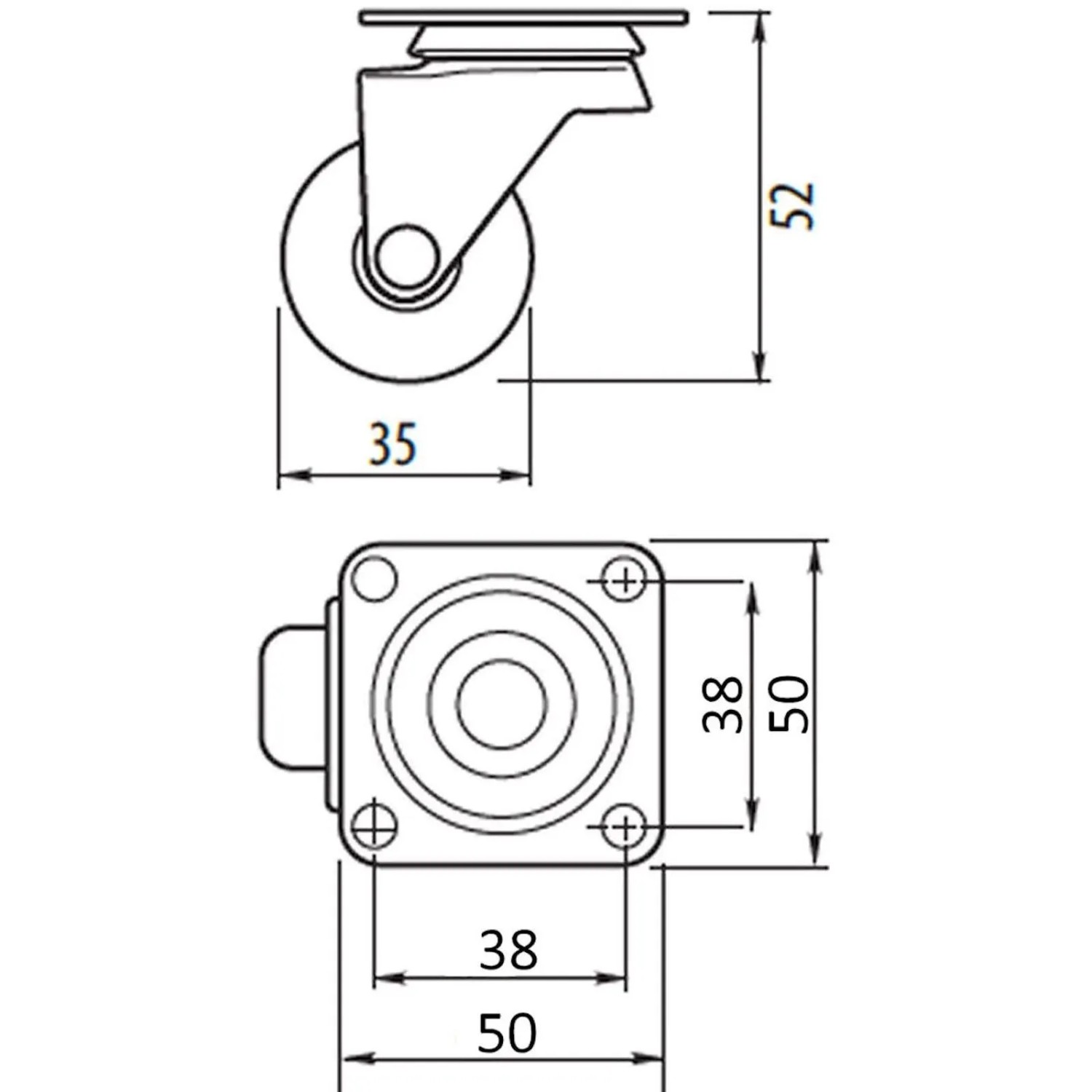 SOTECH Set 2 und 2 Möbelrolle KIEL Ø35 mm Transparent inkl. Schraubenset_4