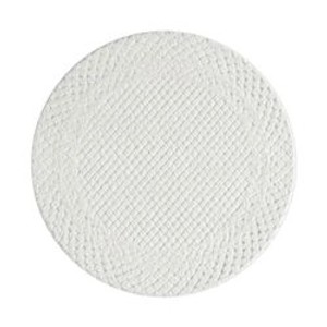 Runder, pastell-cremefarbener Hochflor Teppich Nara mit Rautenmuster, 120x120 cm.