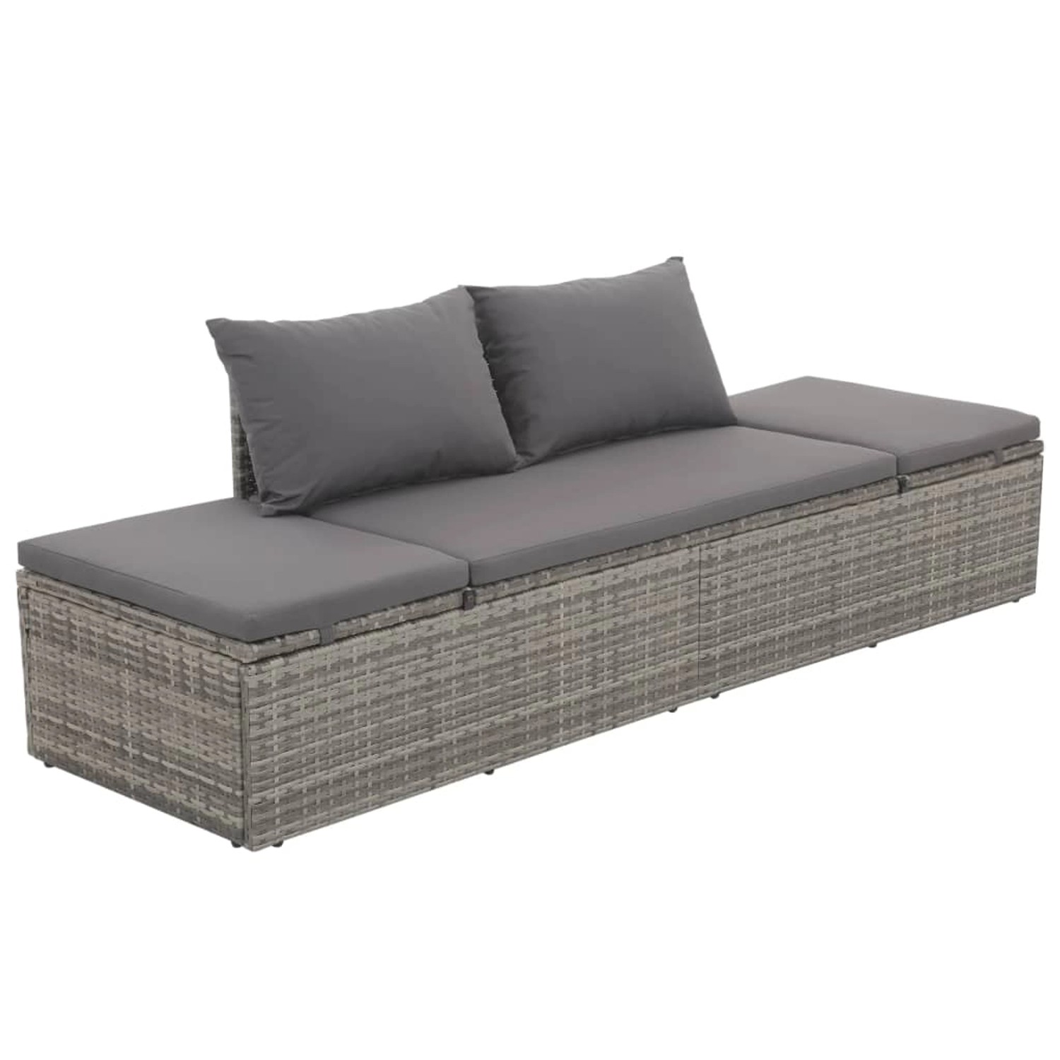vidaXL Outdoor-Lounge-Bett mit Polster & Kissen Poly Rattan Grau 317110_3