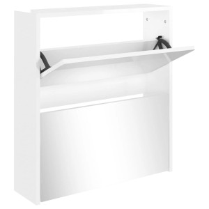 vidaXL Schuhschrank mit Spiegel 2 Fächer Hochglanz-Weiß 63x17x67 cm 342631