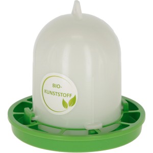Bio-Futterautomat für Hühner, 1 kg Fassungsvermögen, aus Bio-Kunststoff, grüner Sockel.