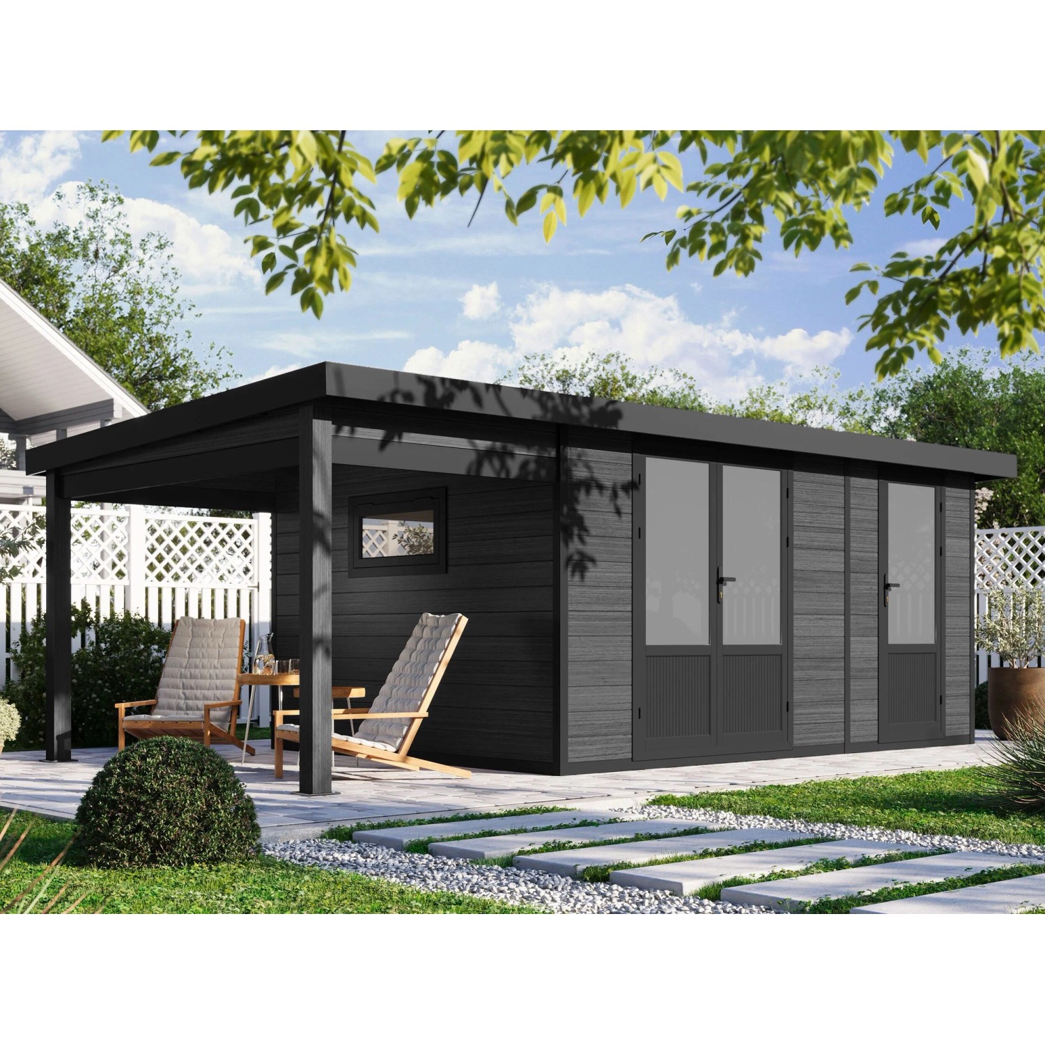 Fjordholz WPC Gartenhaus Modell Style DeLuxe 2-Raum mit Seitendach