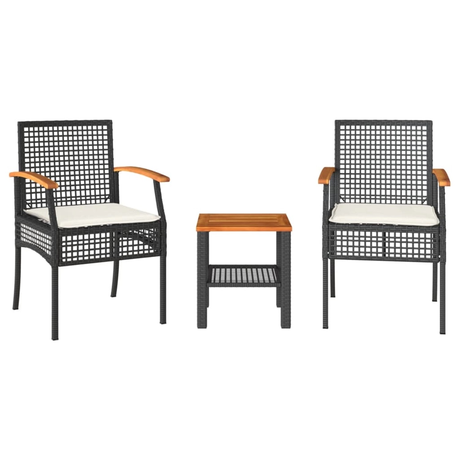 vidaXL 3-Tlg Bistro-Set mit Kissen Schwarz Poly Rattan Akazienholz 366259