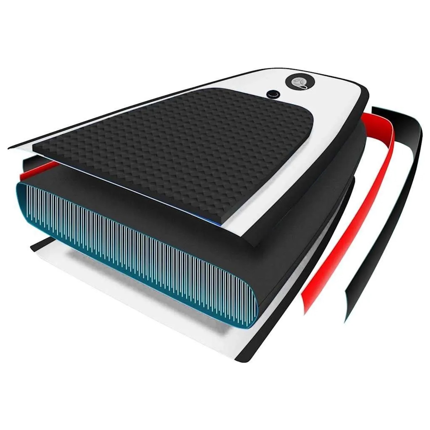 Detailaufnahme des vidaXL SUP-Board mit Segel Sets in Schwarz-Weiß, das die Materialschichten zeigt.