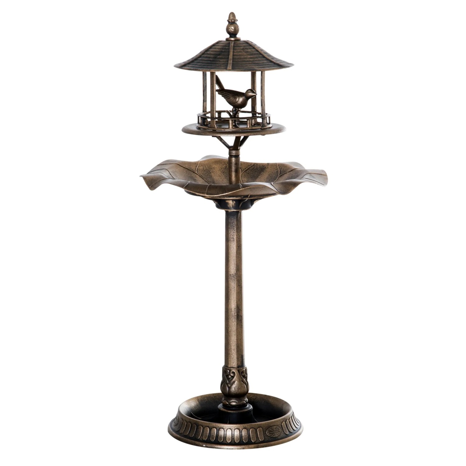 Outsunny Vogeltränke mit Blumenkübel Kunststoff Gold Ø50 × 113Hcm