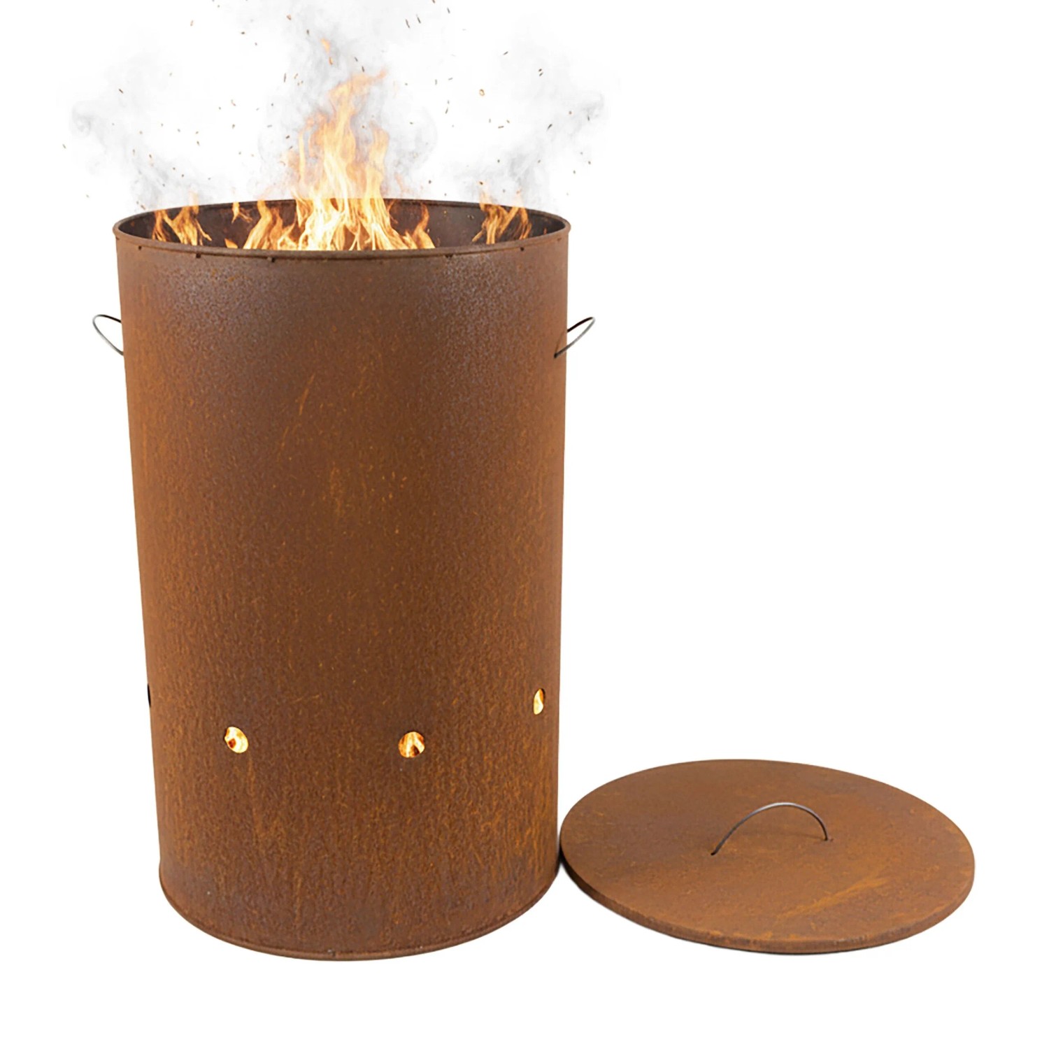 Relaxdays Feuertonne Cortenstahl Rotbraun Mit Deckel 60 Cm X 38, 5 Cm 13 Kg