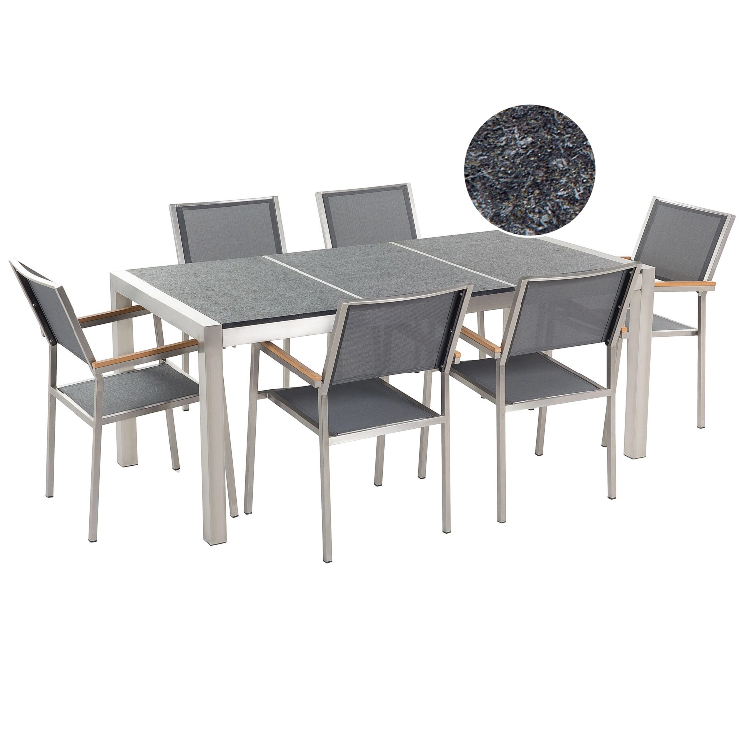 Beliani Gartentisch Set GROSSETO Graphitgrau Gebürstet 90x180x87 günstig online kaufen
