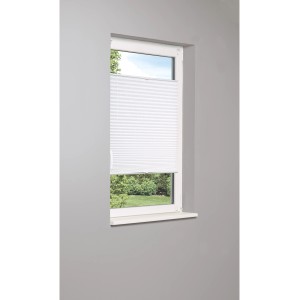 Weißes Thermo-Spannplissee Toledo 75x130 cm am Fenster, für Wärme- und Sonnenschutz.