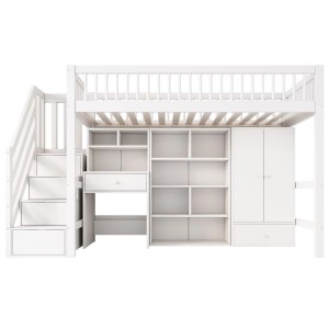 Merax Kinderbett 90 x 200 cm mit Schreibtisch Treppe Schrank Weiß