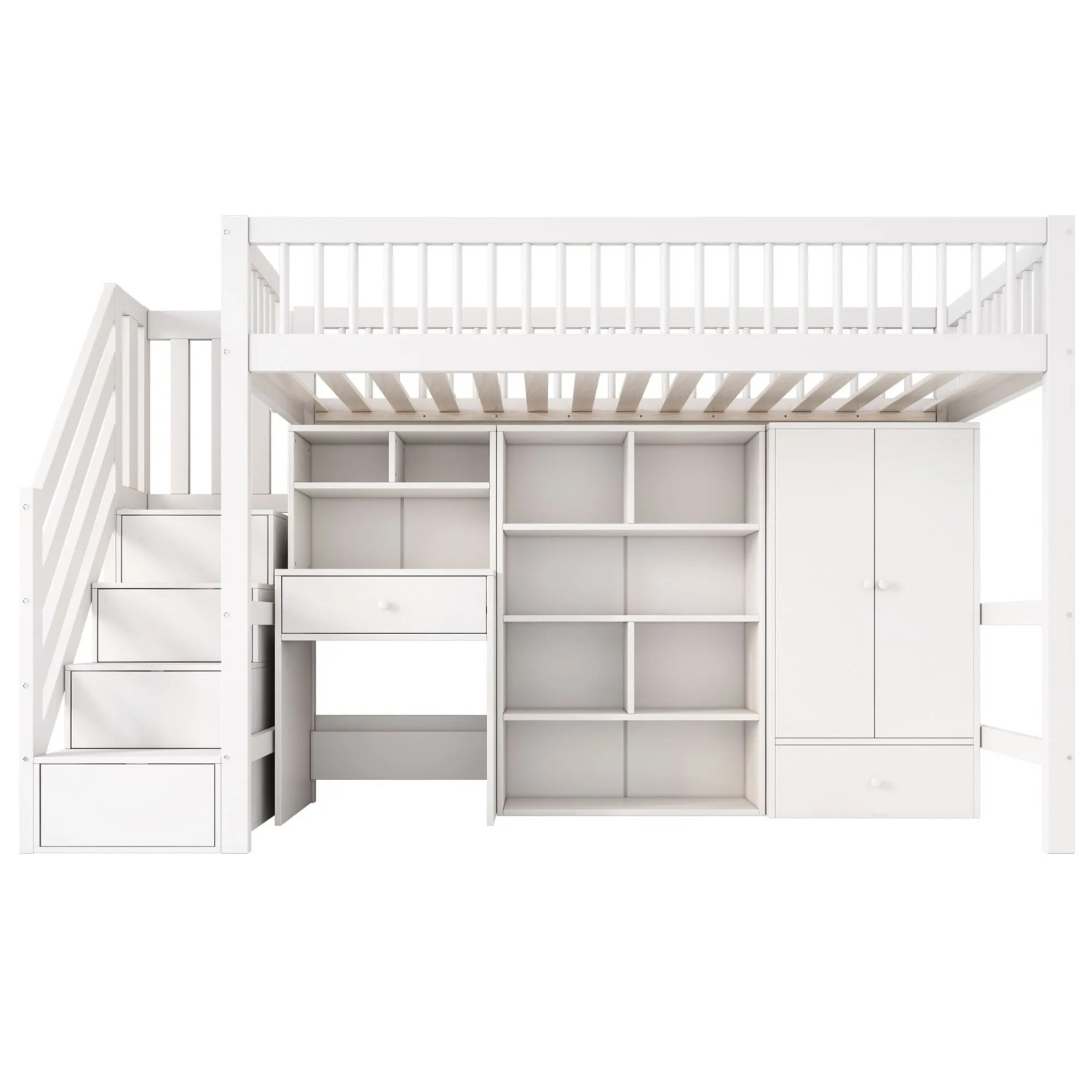 Merax Kinderbett 90 x 200 cm mit Schreibtisch Treppe Schrank Weiß