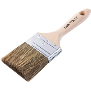 LUX-TOOLS PRO Flachpinsel Lasur, 70 mm breit, mit Holzgriff und Synthetikborsten.