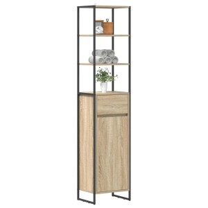 VidaXL Bad-Hochschrank Sonoma mit Tür, 40x30x180cm, Holzwerkstoff, mit Regalen und Schublade.