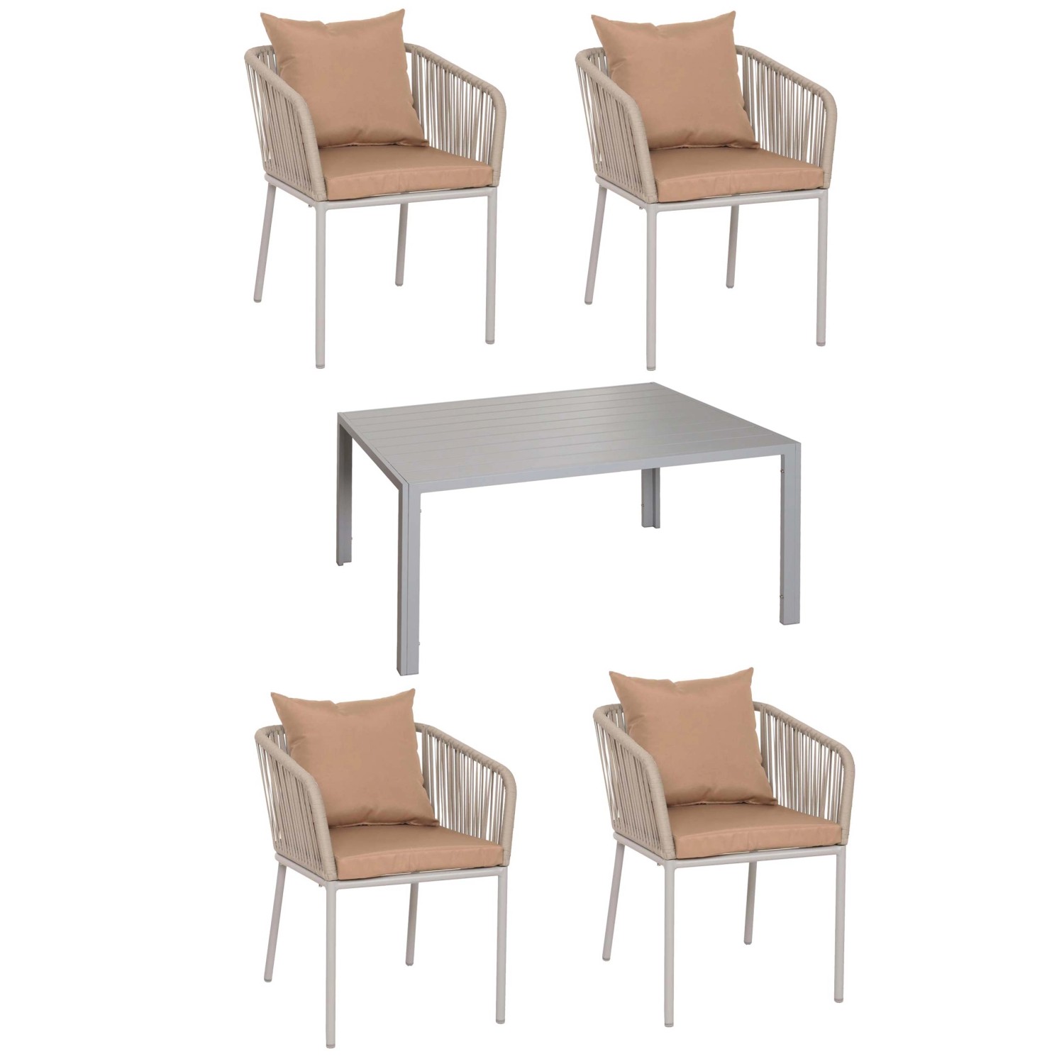 MCW Gartengarnitur N41 Sitzgruppe Tisch 4xStuhl Wetterfest Alu 140x80cm Sei günstig online kaufen