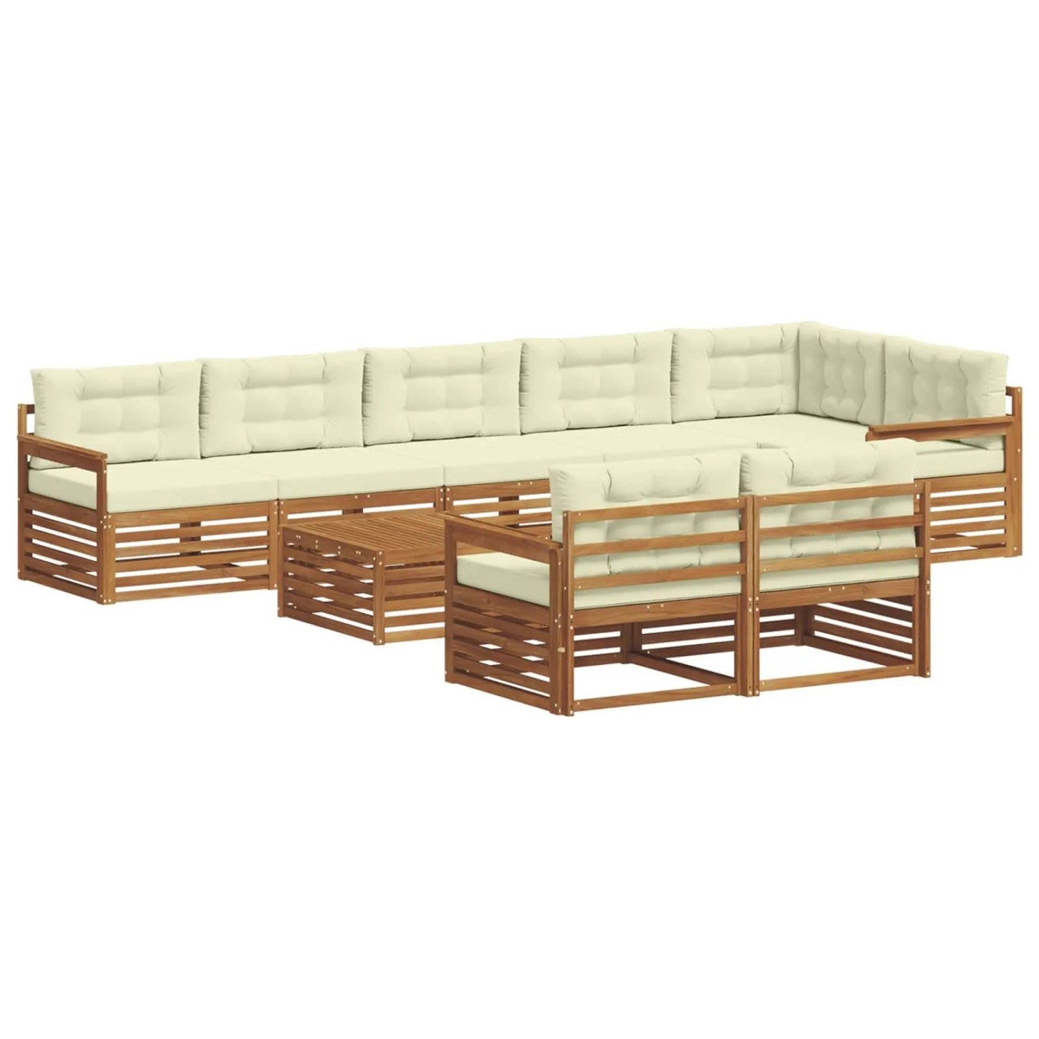 vidaXL Outdoor-Sofagarnitur mit Kissen 9-Tlg Natur und Creme 3373685