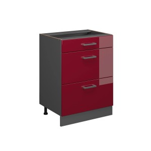 Vicco Küchenunterschrank R-Line, Bordeaux Hochglanz/Anthrazit, 60 cm, mit Schubladen.