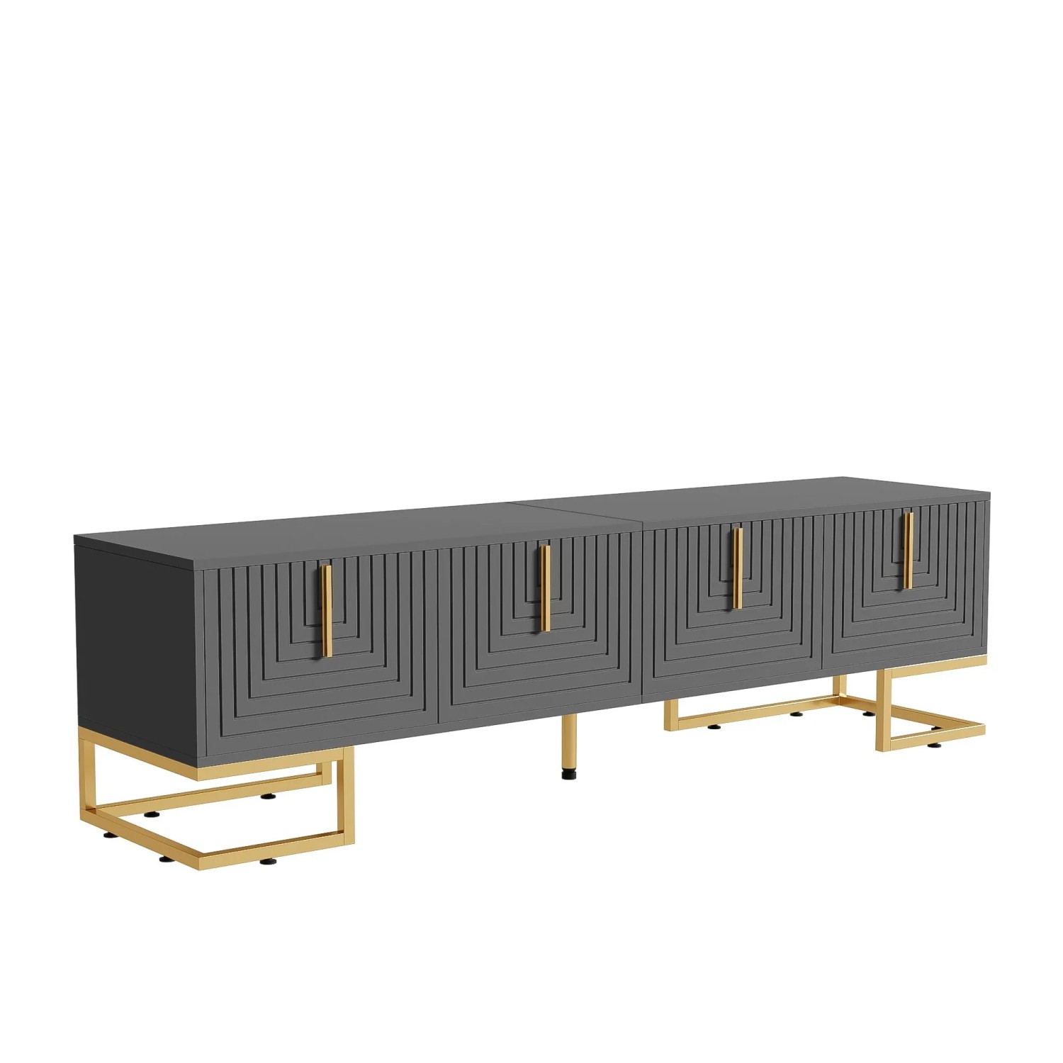 okwish TV Schrank mit Strukturierter Tür Gold Griffe Gold Füße Wohnzimmer 170x40x45.5cm Grau