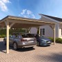 Holzbrüder Doppelcarport Ralf, naturbelassen mit dunkelgrauem Blechdach, für zwei PKW.