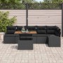 Schwarzes 7-teiliges vidaXL Garten-Sofa-Set mit Stauraum und Tisch aus Polyrattan.