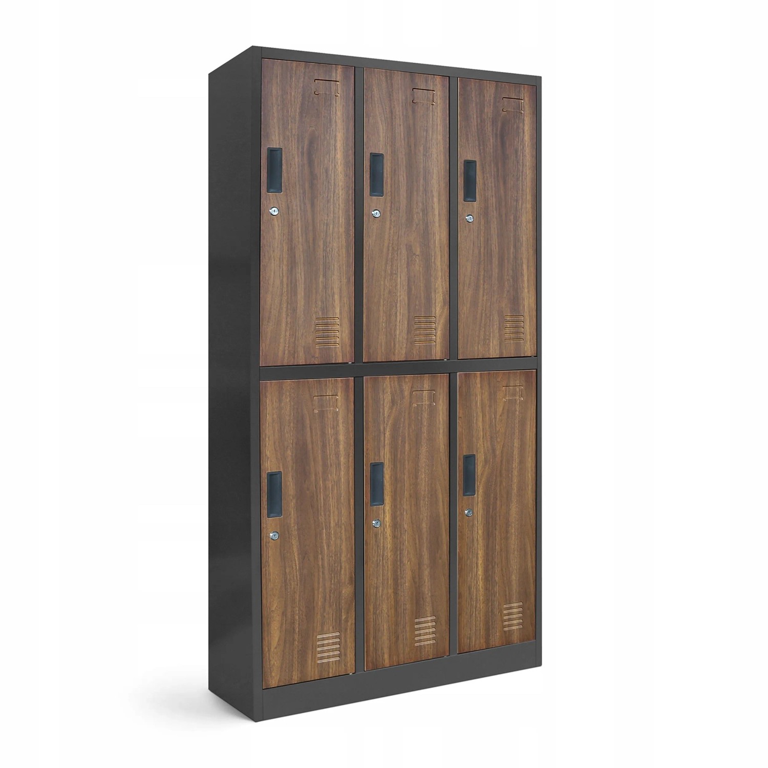JAN NOWAK Spind Kleiderspind mit 6 Abteilen Schließfachschrank IGOR 185 x 90 x 45 cm Eco Design Anthrazit Nussbaum