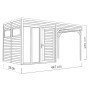 Skizze des Bertilo Elementgartenhaus Cubus 2 Office Lounge Natur, 447x234 cm, mit Maßen.