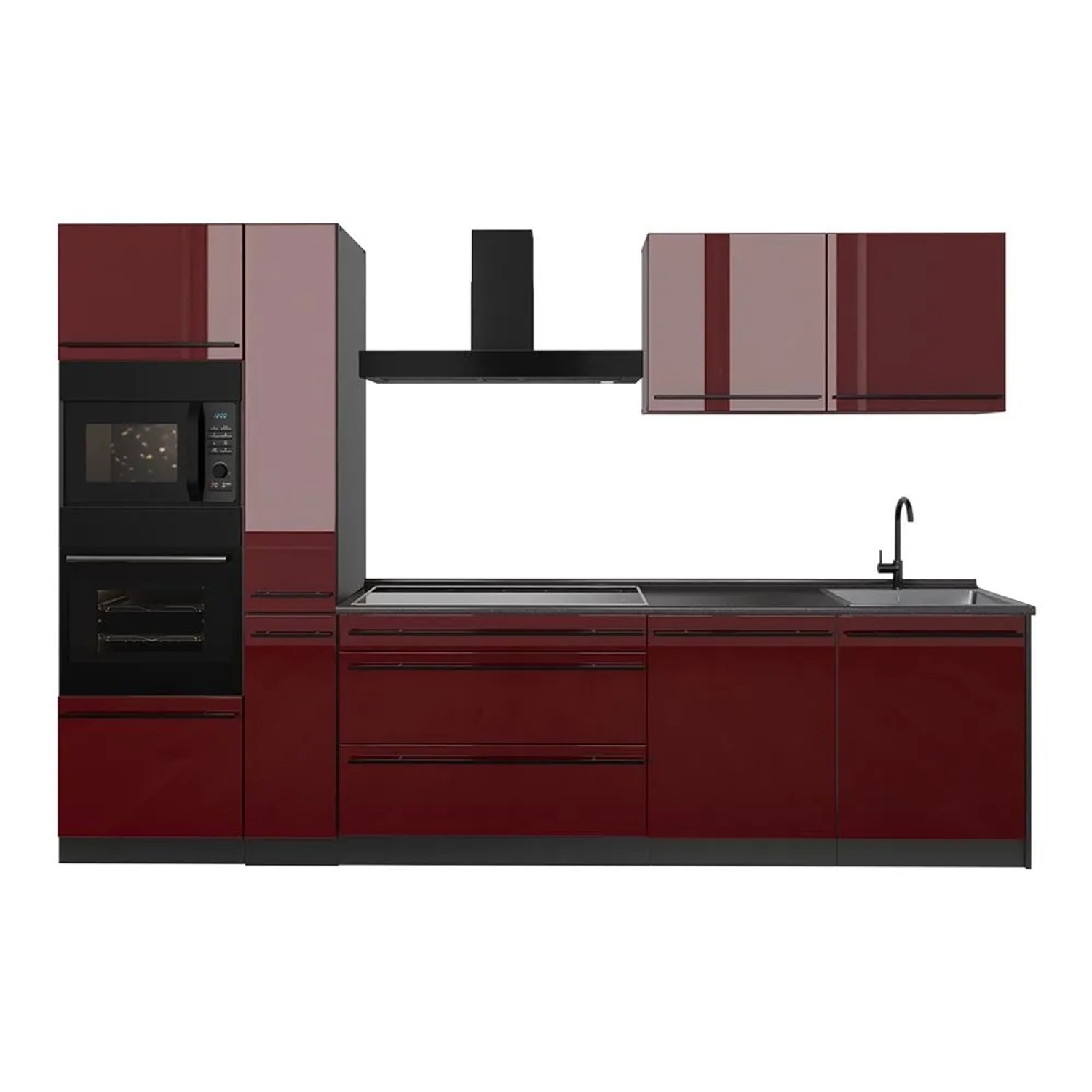 Vicco Küchenzeile R-Line Rot Hochglanz/Anthrazit 310 x 207 Arbeitsplatte Goldkraft Eiche Art Nr 66426