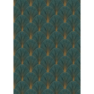 Erismann Vliestapete Elle Decoration 4 Avantgarde Petrol mit Art Deco Fächer-Muster.
