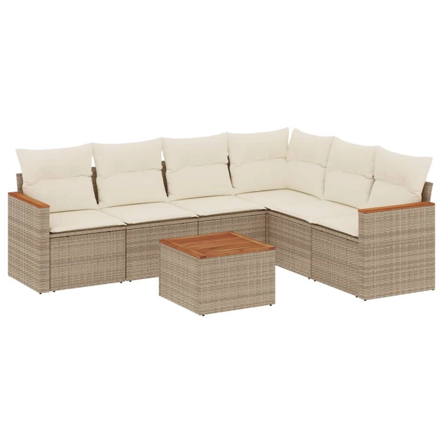 vidaXL 7-Tlg Garten-Sofagarnitur mit Kissen Beige Poly Rattan 3226009