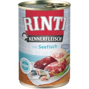 Rinti Kennerfleisch Seefisch, Nassfutter für Hunde mit hohem Fleischanteil und Omega 3, 400g Dose.