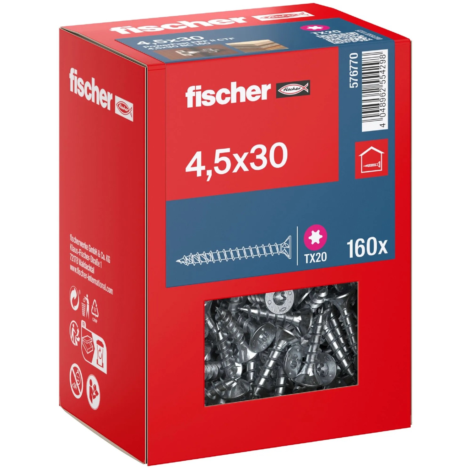 Fischer Schraube PowerFast II Senkkopf TX Vollgewinde Ø 4,5 x 30 mm 160 Stk