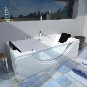 AcquaVapore Whirlpool Badewanne W81H-B 180x90 mit Glasfront und Nackenkissen.