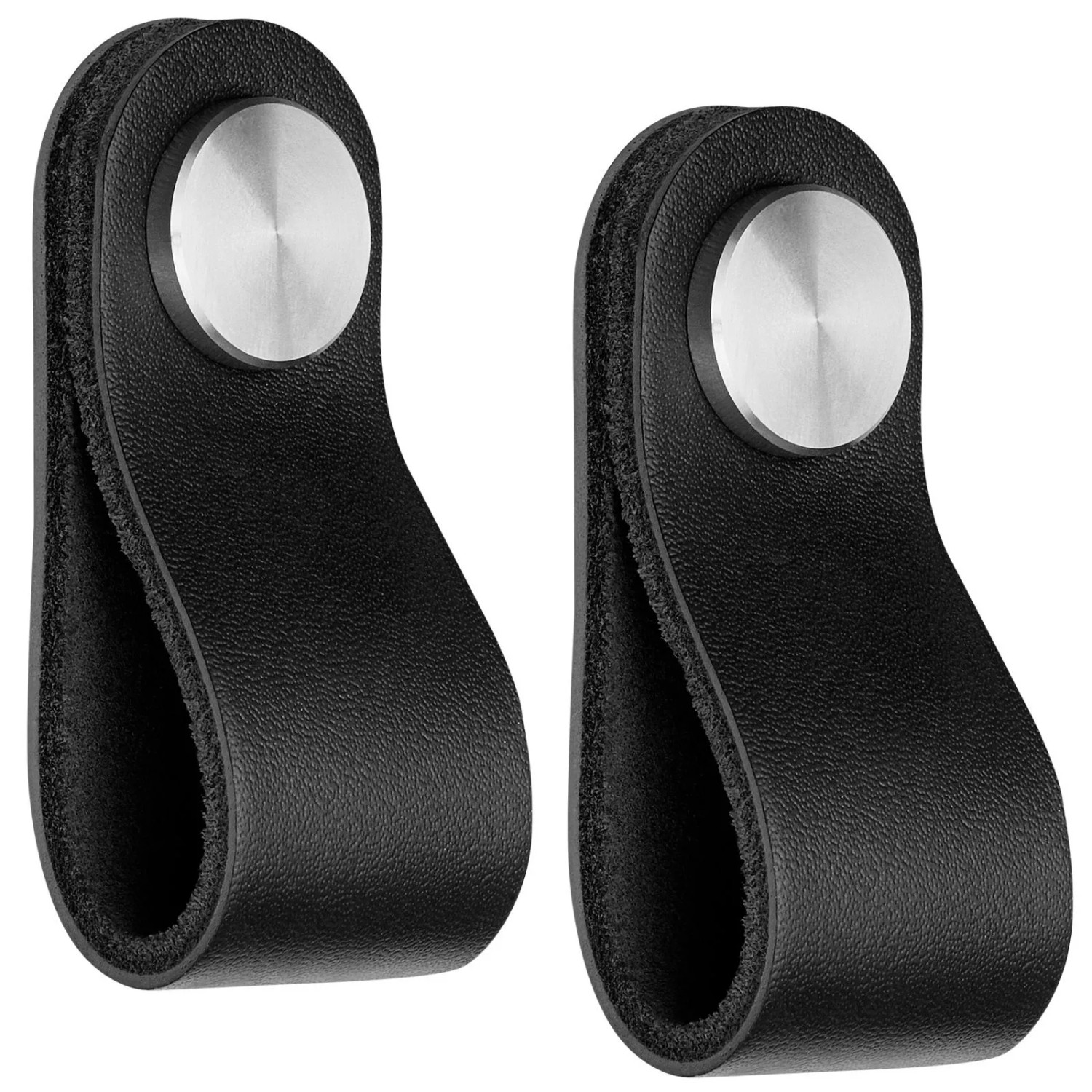 SOTECH Möbelknopf OSTERNAS Schwarz Echtes Rindsleder mit Schraubknopf Aus Echtem Gebürsteten Edelstahl