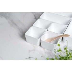 Weißer SmartStore Compact Sort 10x10 Organizer mit Holzloeffel, Aufbewahrungsboxen für Kleinteile.