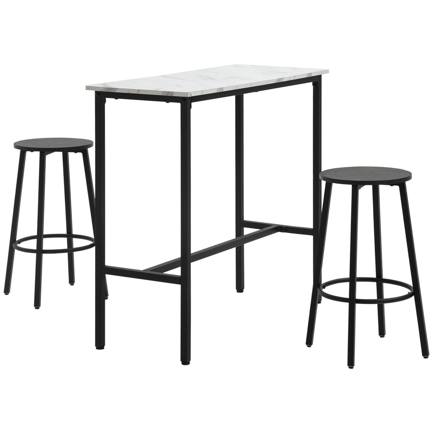 HOMCOM Bartisch mit Barhocker Set 3-Teilig Stahl Weiß Schwarz günstig online kaufen