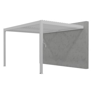 Weiße Gardengate Anbaupergola Odin aus Aluminium, 300x300 cm, mit Lamellendach. Pavillon für Terrasse.