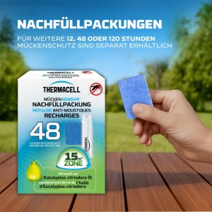 Thermacell Nachfüllpackung für 48 Stunden Mückenschutz, bestehend aus Gaskartusche und Wirkstoffplättchen.
