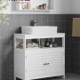 Weißer Songmics Waschbeckenunterschrank Saggio mit Lamellentüren im Badezimmer.