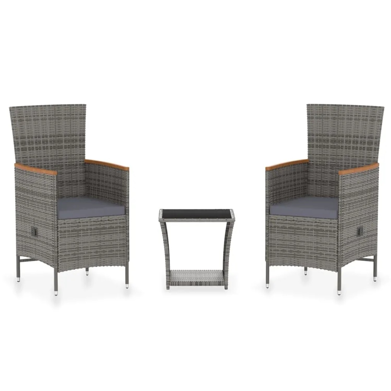 vidaXL 3-Tlg Garten-Lounge-Set mit Kissen Poly Rattan Grau 3059364