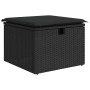 Schwarzer vidaXL Gartenhocker aus Polyrattan mit Kissen, Teil eines 6-tlg. Garten-Sofa-Sets.