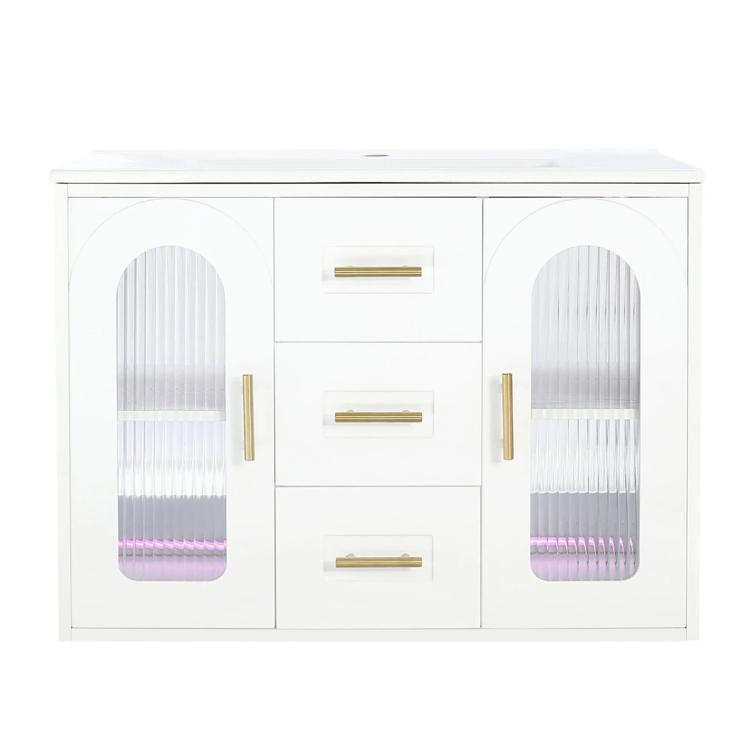 Merax Badschrank 76cm LED Waschbecken Unterschrank Weiß Holzoptik