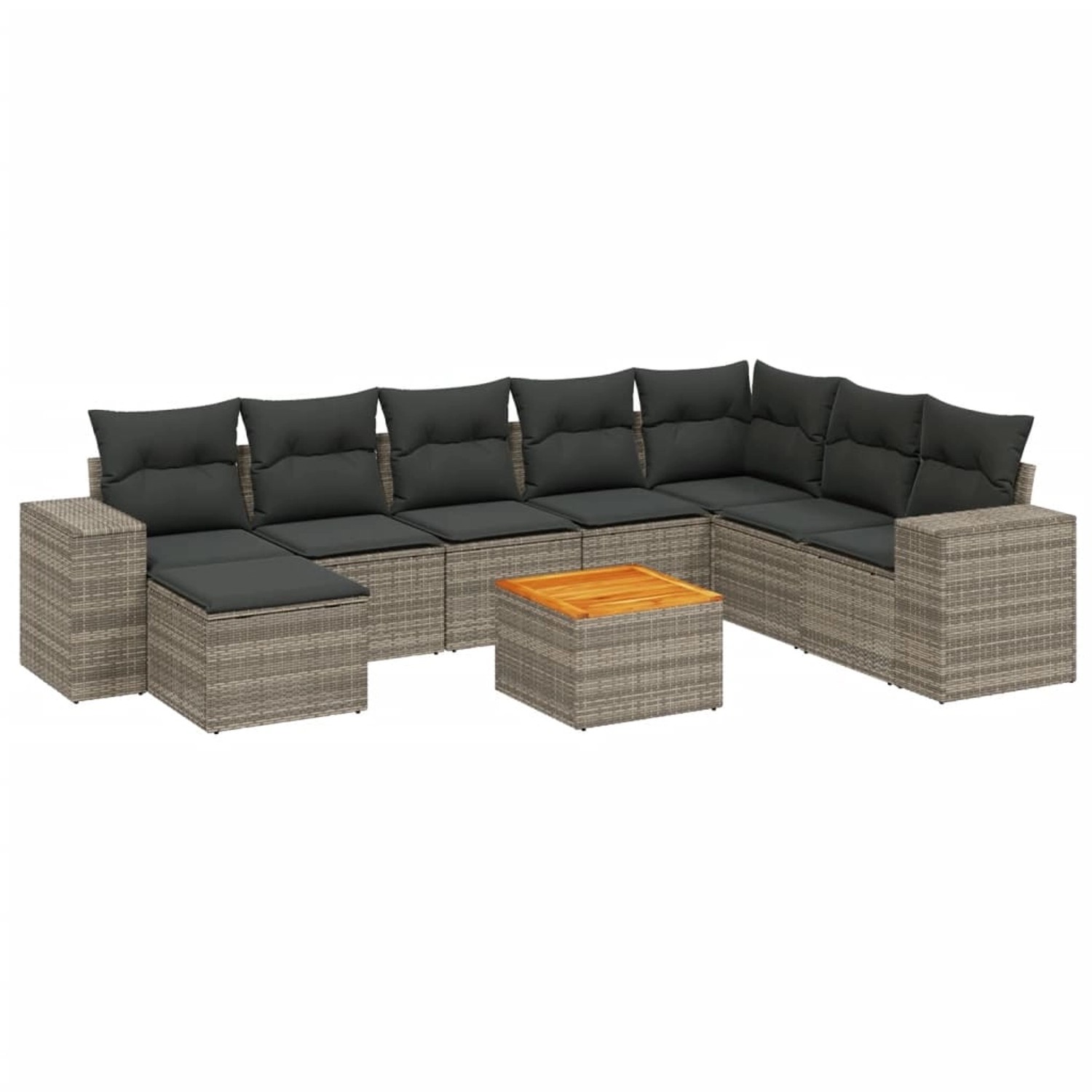 vidaXL 9-Tlg Garten-Sofagarnitur mit Kissen Grau Poly Rattan 3257915