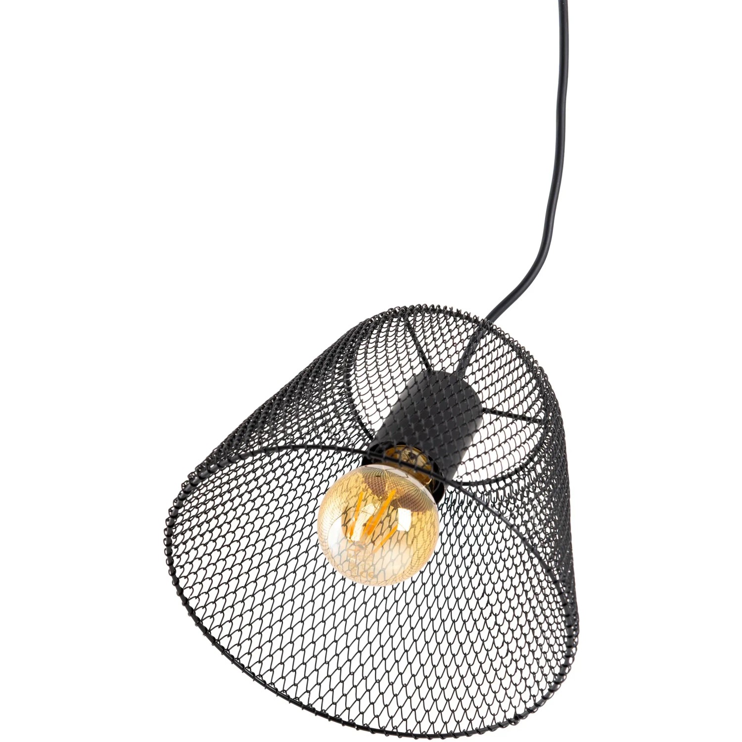 Schwarze Näve Pendelleuchte Korie Ø 20 cm mit Gitterschirm und sichtbarem Leuchtmittel.