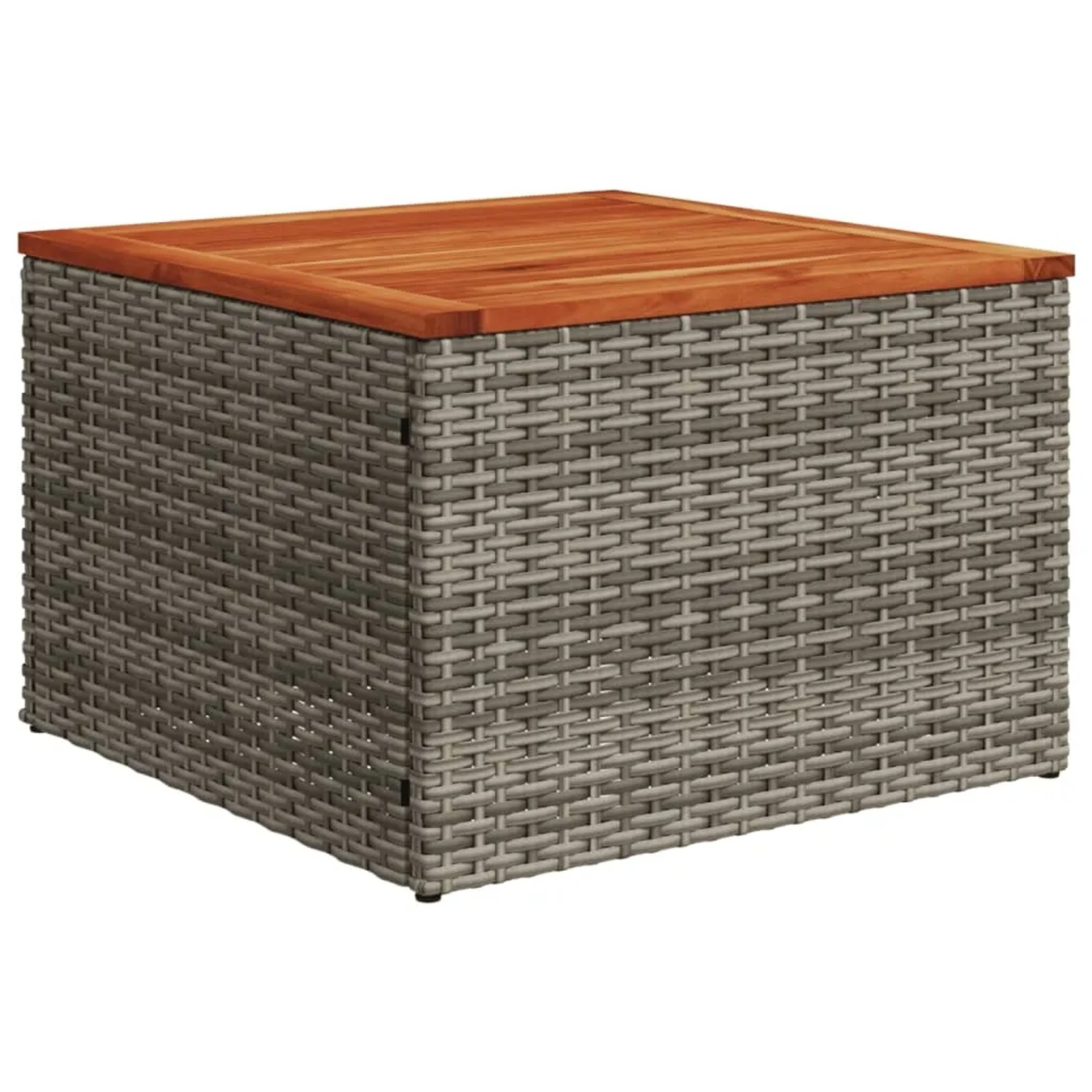 Grauer vidaXL Gartentisch aus Polyrattan mit Akazienholzplatte, Teil der 7-tlg. Sofagarnitur.