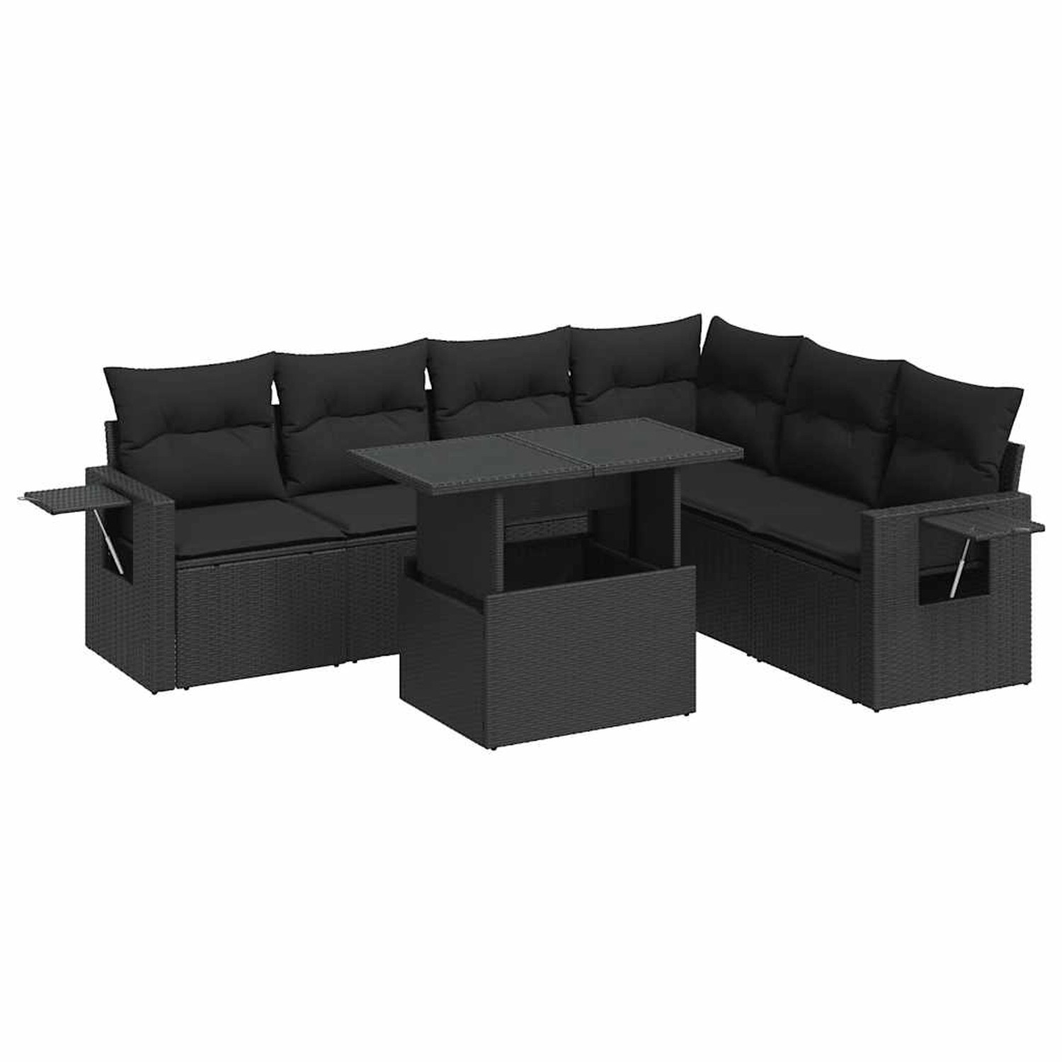 vidaXL 7-Tlg Garten-Sofagarnitur mit Kissen Schwarz Poly Rattan 3326486 günstig online kaufen