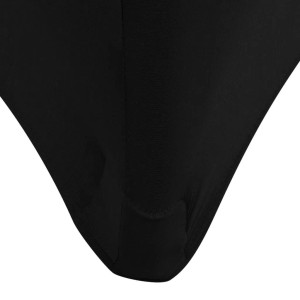 Detailaufnahme: Schwarze Stretch-Tischhusse für Tische, ideal für Partys und Hochzeiten.