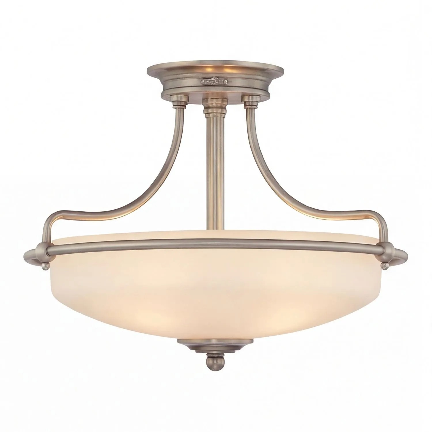 Licht-Erlebnisse Deckenleuchte Glas Metall Rund D: 43,2 CM Nickel Antik Creme E27 3-Flammig Jugendstil