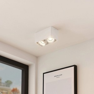 Moderne, weiße 2-flammige LED-Deckenleuchte Kubika aus Aluminium für Flur und Treppenhaus.