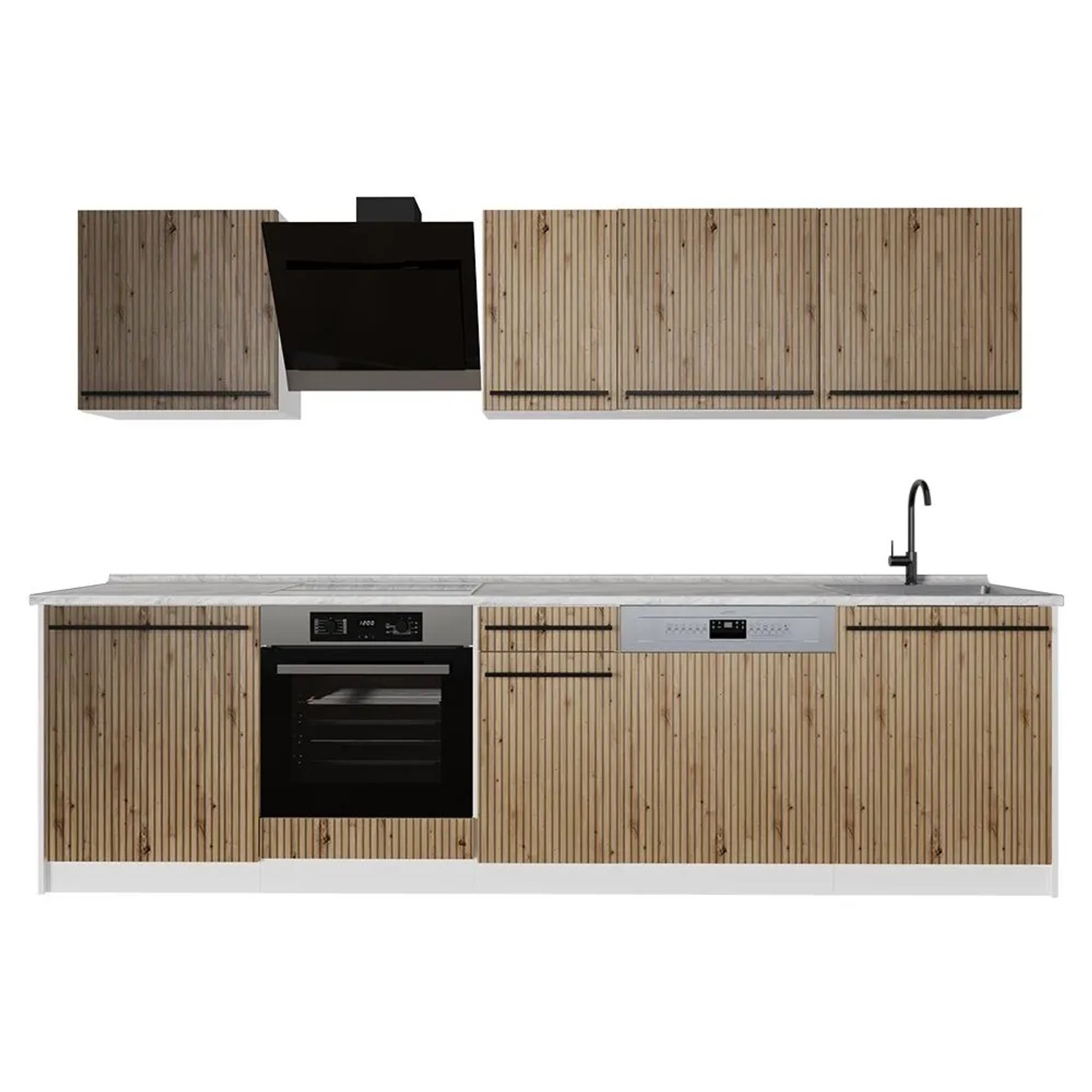 Vicco Küchenzeile R-Line Artisan-Eiche/Weiß 280 x 207 Arbeitsplatte Marmor Art Nr 67179
