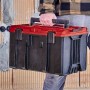 Einhell E-Case M Werkzeugkoffer, rot-schwarz, getragen. Modular, stapelbar, robust für Werkzeug und Maschinen.