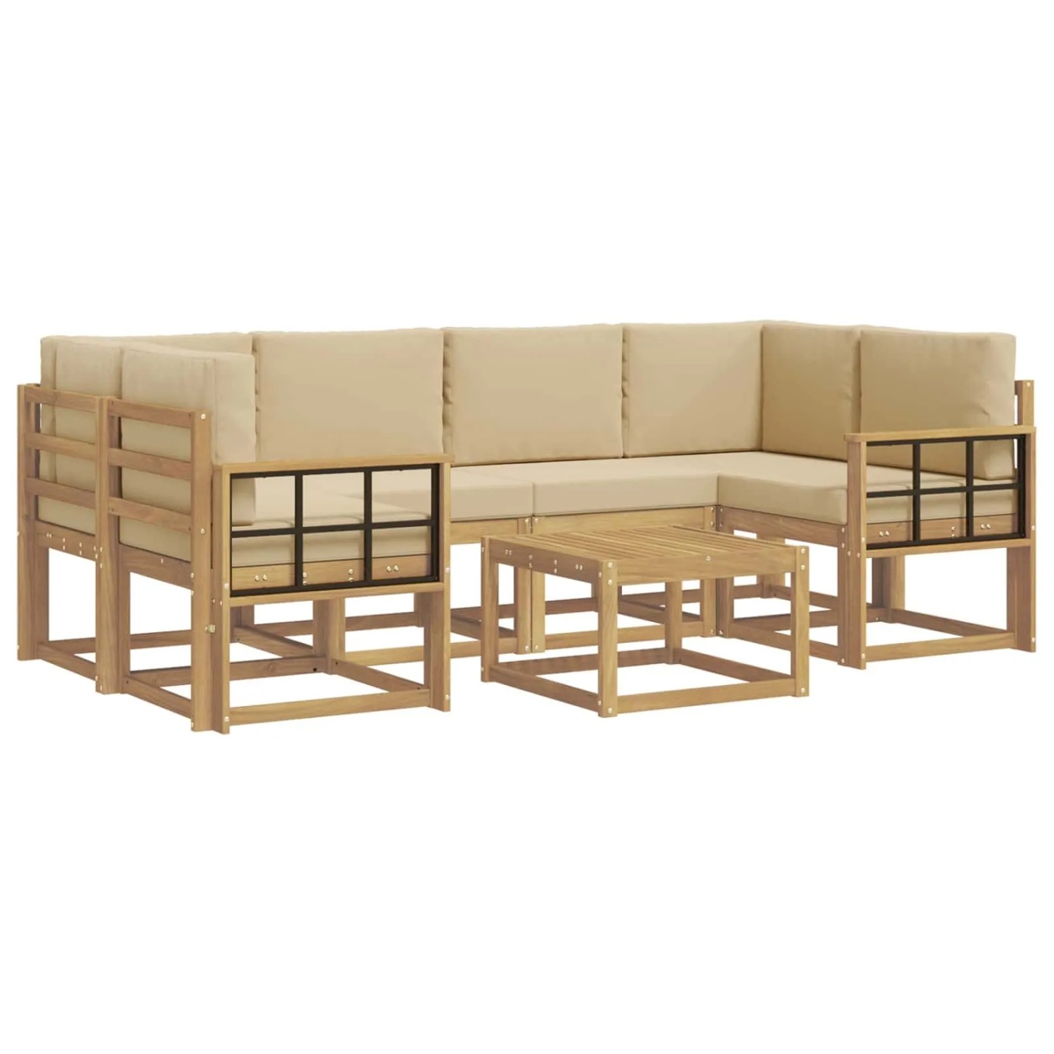 vidaXL Outdoor-Sofagarnitur mit Kissen 7-Tlg Weiß und Beige 3387327