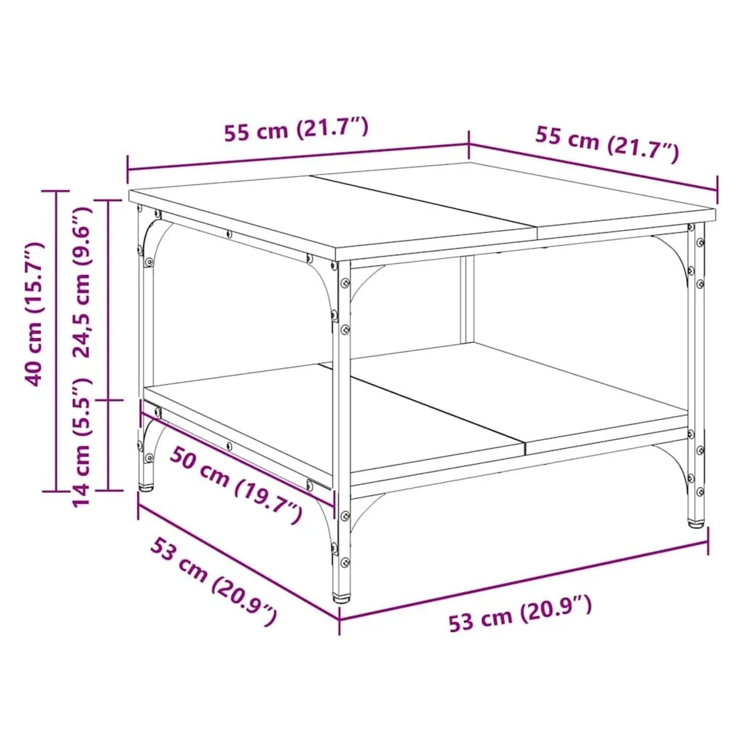 vidaXL Couchtisch Altholz 55 x 55 x 40 cm Holzwerkstoff 881899_11